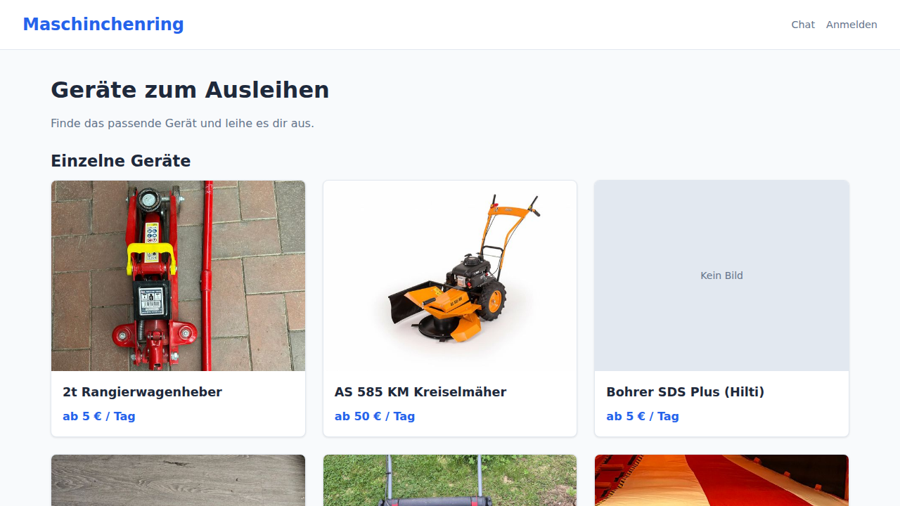 Screenshot von Verleihplattform Rössing